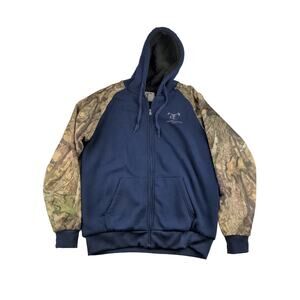 Mens Truetimber Camo Hoodie Full Zip Sweatshirt Size L Blue & Camo Logo
